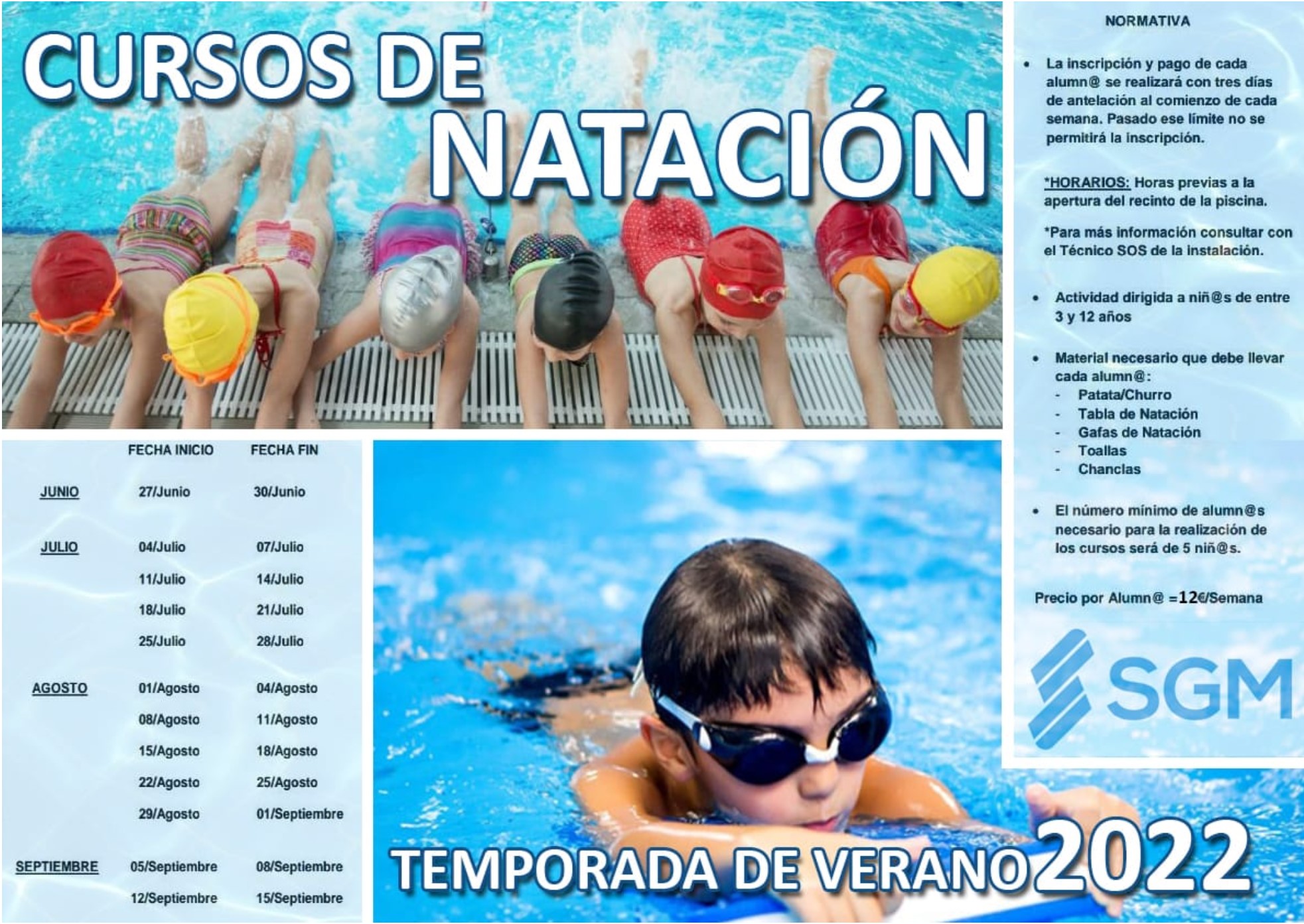 CURSOS DE NATACIÓN 2022 en la piscina del club social